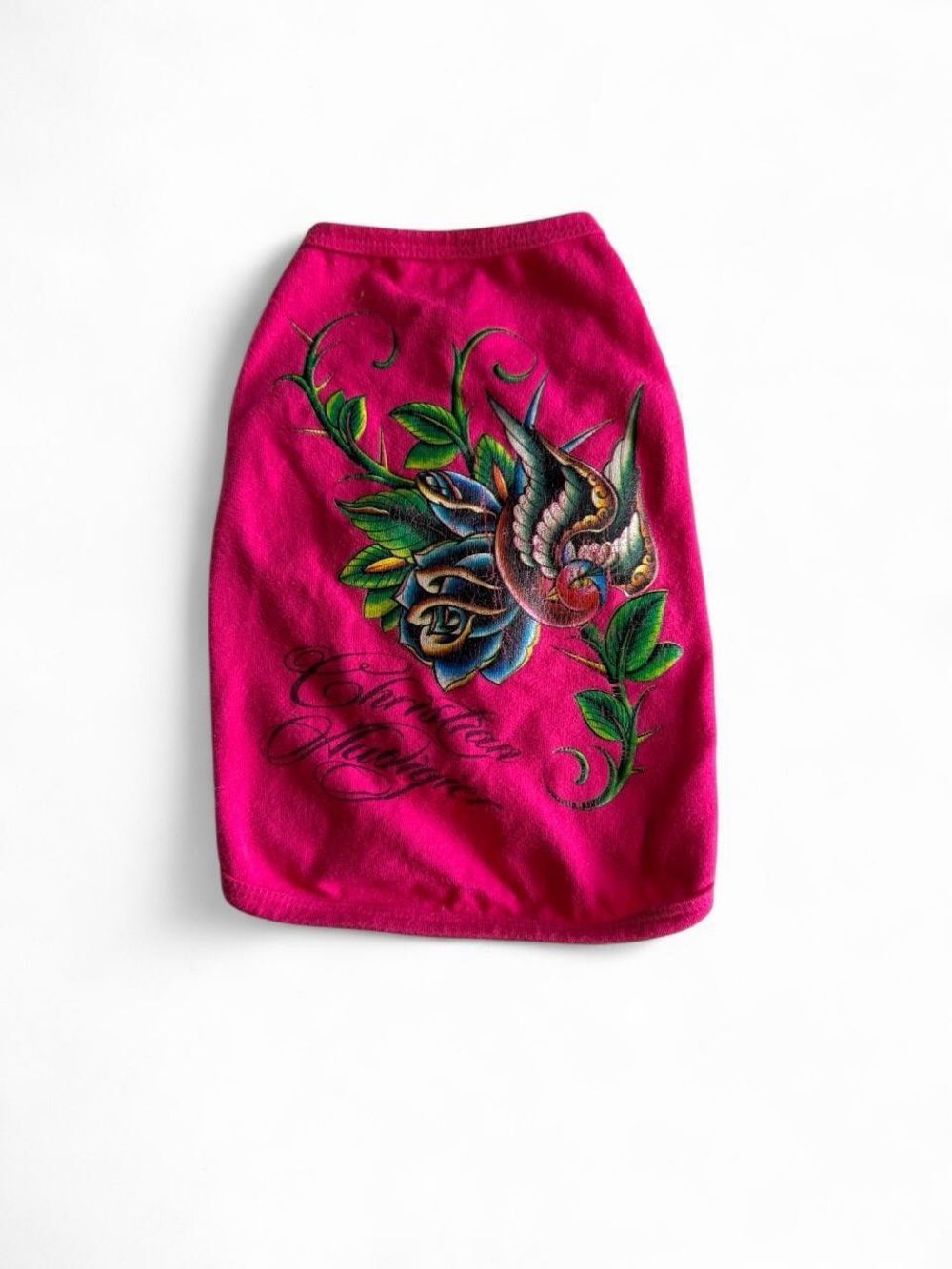 Y2K Christian Audigier Ed Hardy Dog Shirt Hot Pink Tattoo Rose Swallow M